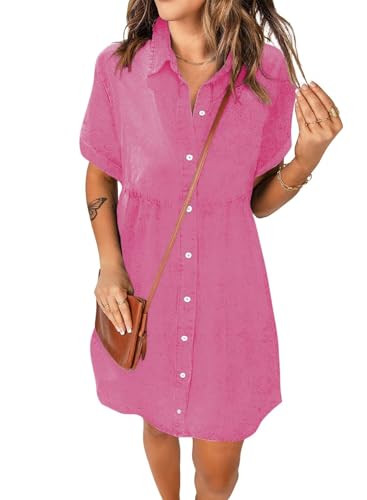 LOOKUB Womens Denim Dress Country Concert 2025 Chambray Vacation A-Line Shirt Graduation Denim Dress,L, Pink | Amazon (US)