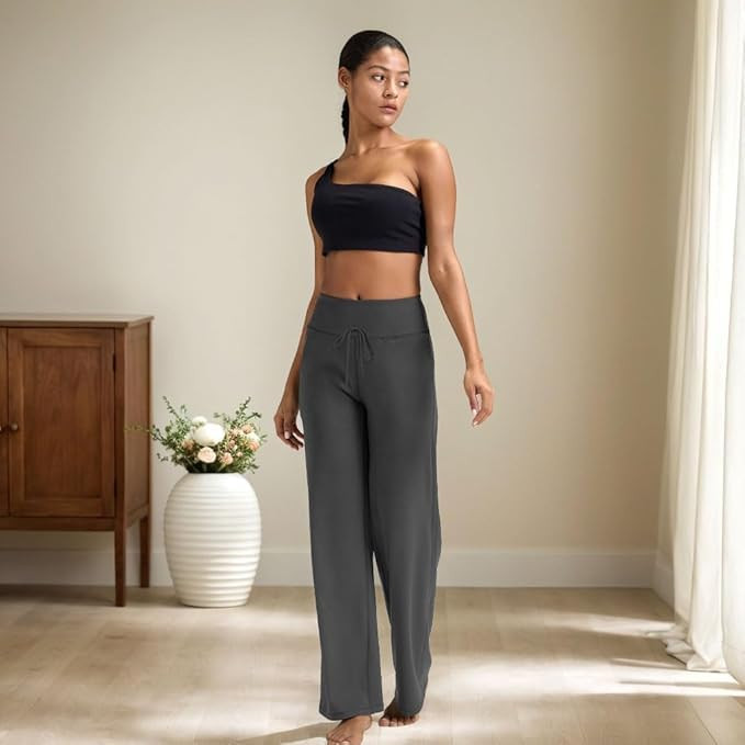 Wide Leg Pants for Women - High Waisted Comfy Black Pajama and Lounge Pants | Amazon (US)