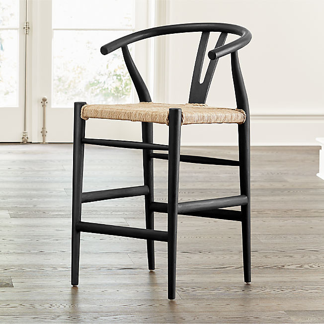 Crescent Black Wood Wishbone Counter Stool + Reviews | Crate & Barrel | Crate & Barrel
