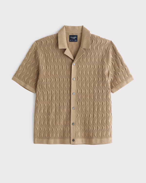 Geometric Stitch Button-Through Sweater Polo | Abercrombie & Fitch (US)