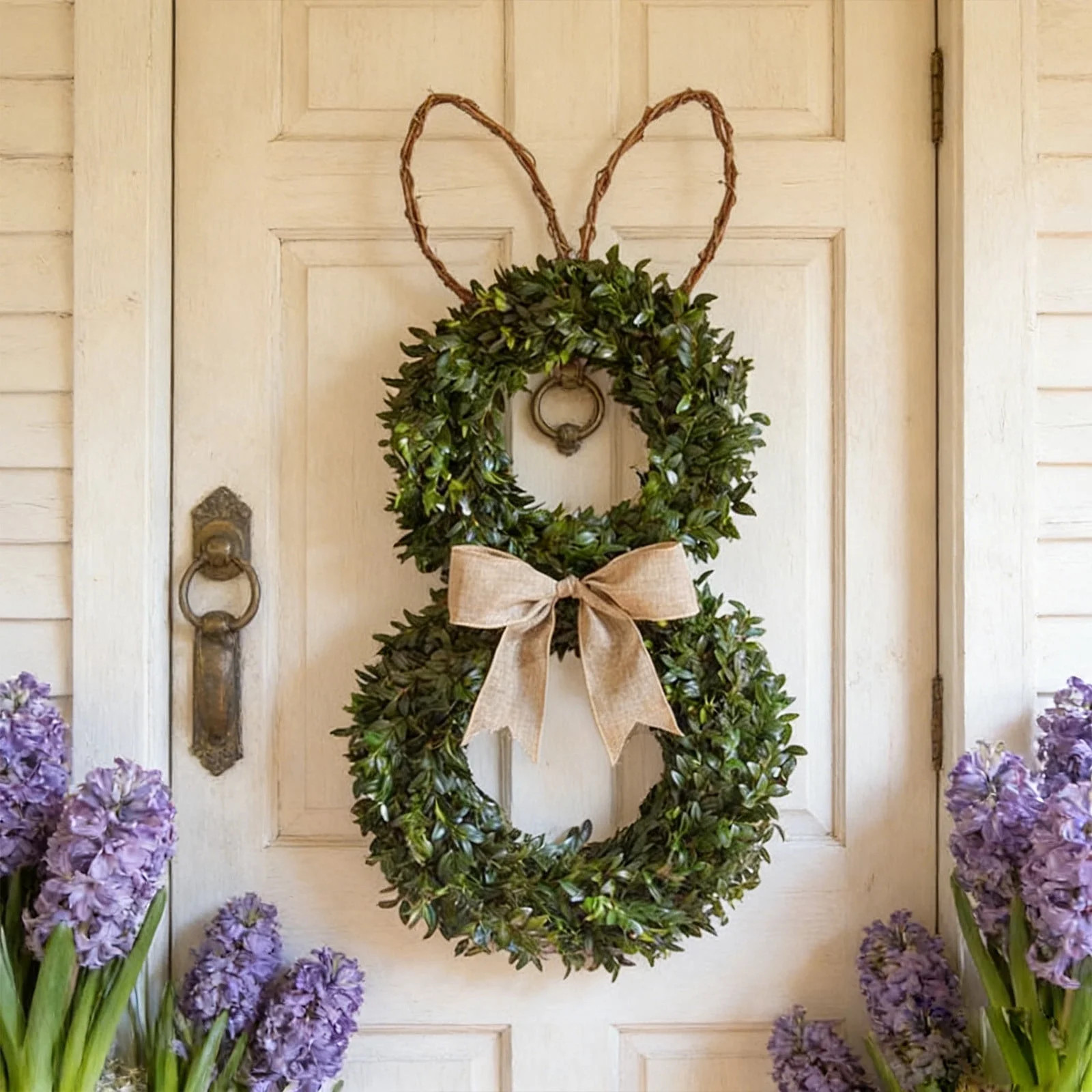 Easter Bunny Wreath | Front Door Decor, Spring Greenery, Linen Bow, Rabbit Ears, Leaves | 17.7x9.... | Walmart (US)