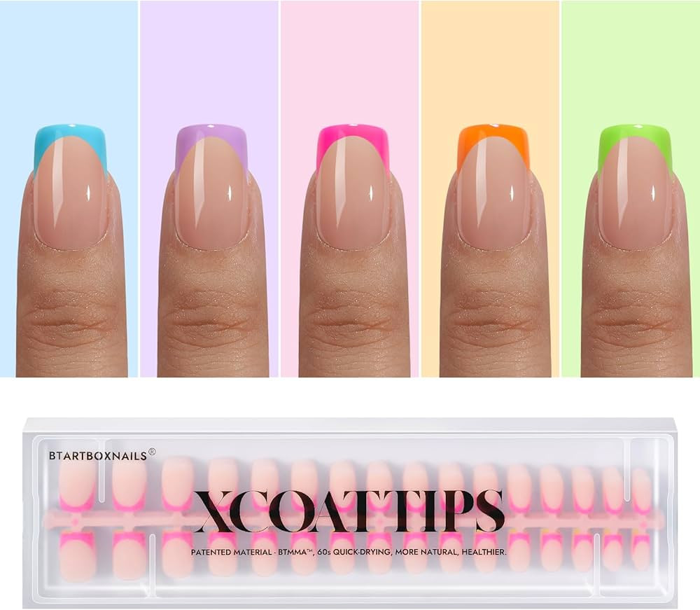 btartboxnails XCOATTIPS French Gel Nails - Brighter Pastel French Tip Press on Nails, Short Squar... | Amazon (US)