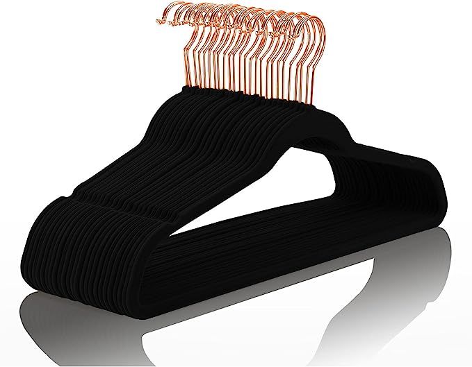 Premium Velvet Hangers (Pack of 50) Heavyduty - Non Slip - Velvet Suit Hangers Black - Copper/Ros... | Amazon (US)