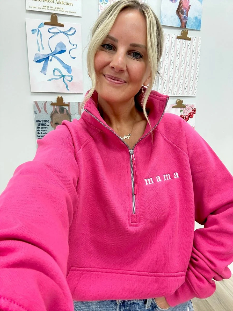 Embroidered 'Mama' Pocket Quarter Zip Sweatshirt | United Monograms