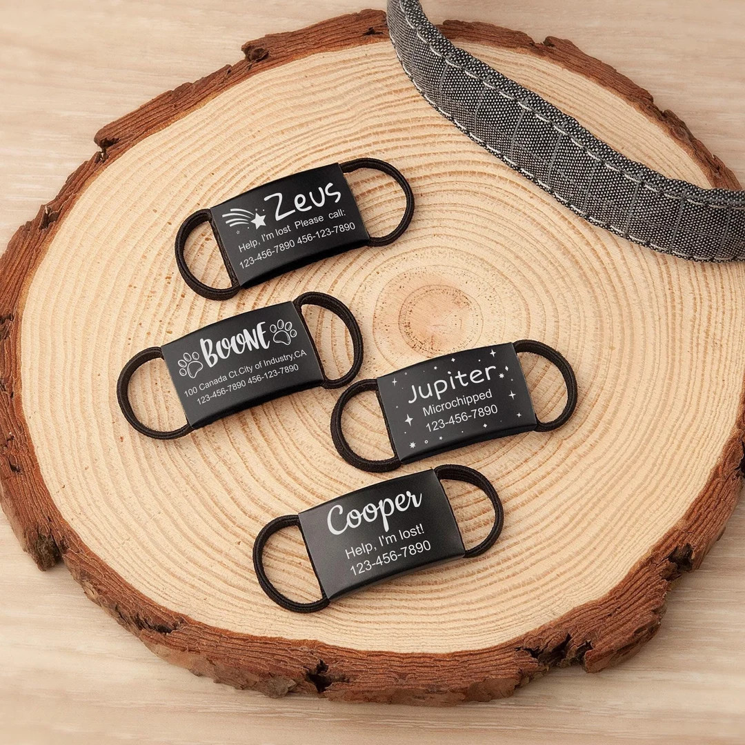 Slide on Dog Tag Silent Dog Tag Dog Tags for Dogs Personalized Dog Name Tag Custom Dog Collar Tag... | Etsy (US)