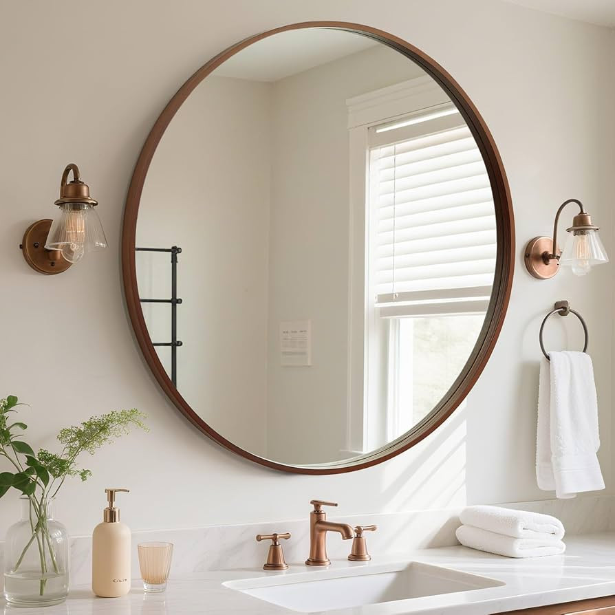 WallBeyond Round Wood Mirror, 36" Round Modern Decoration Large Circle Wall Mirror for Bathroom L... | Amazon (US)