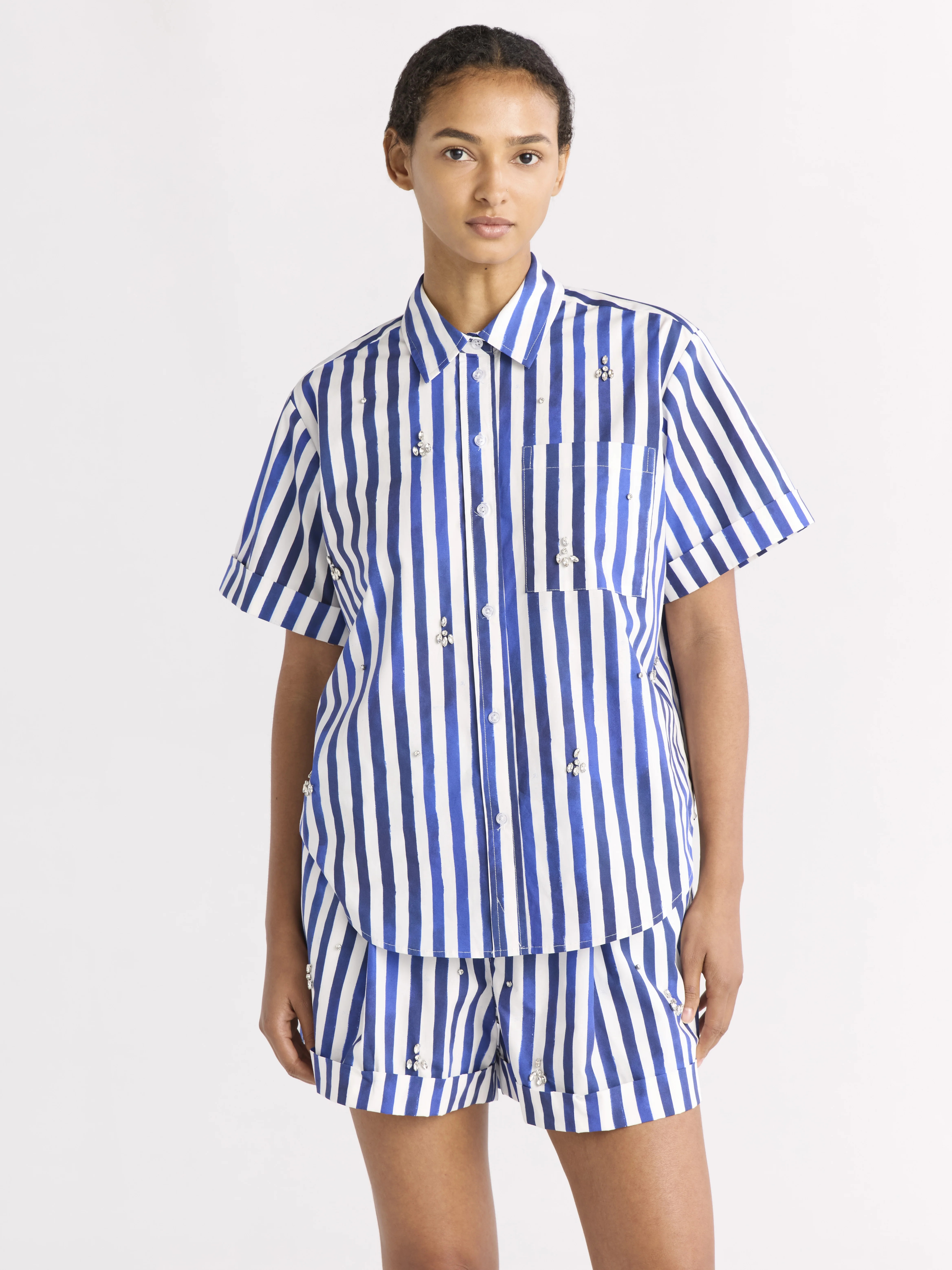 Free Assembly Women's Embellished Cotton Button Up Shirt, Sizes XS-XXL | Walmart (US)