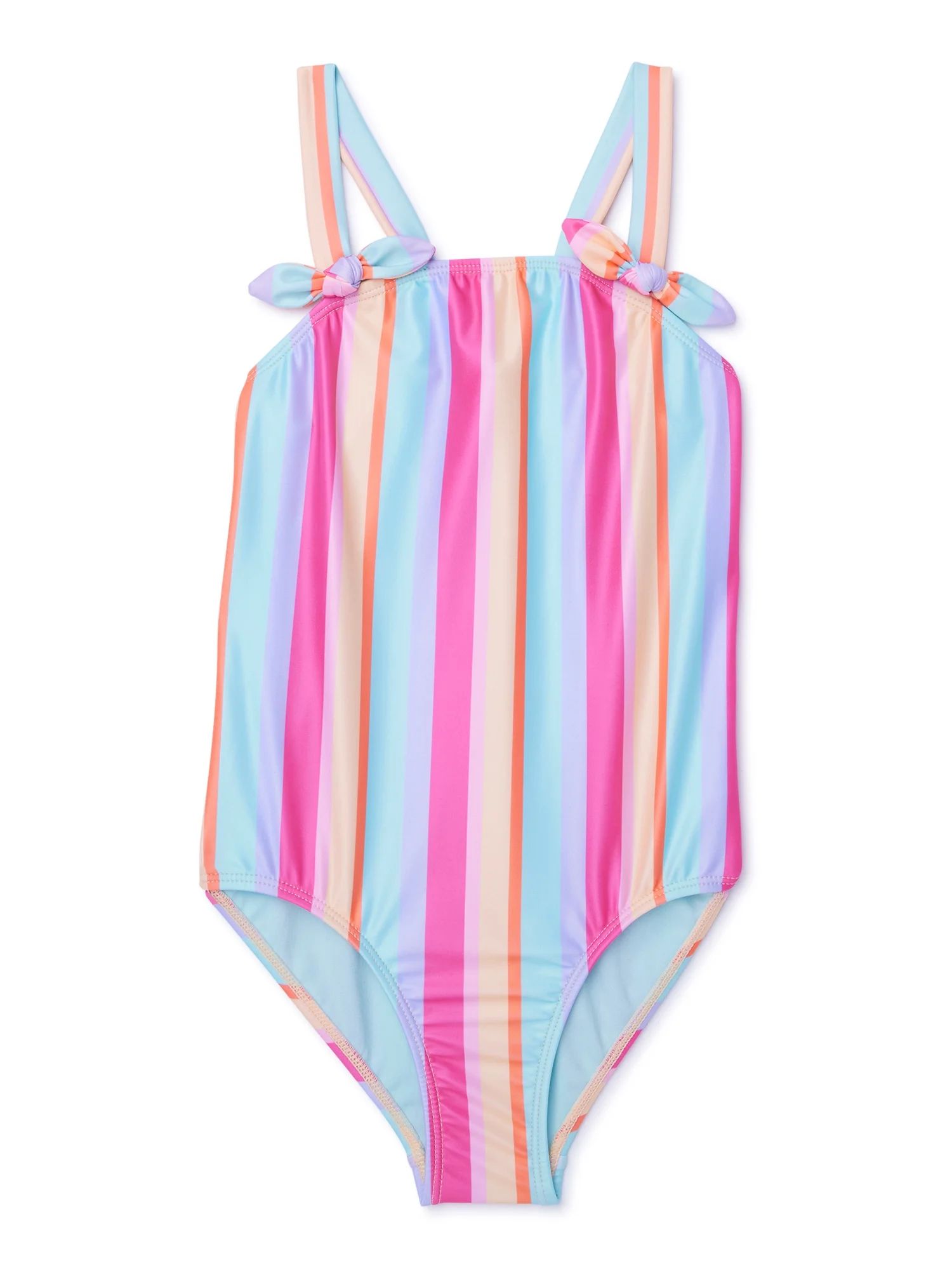 Wonder Nation Girls One-Piece Swimsuit with Bow Strap and UPF 50, Sizes 4-18 & Plus | Walmart (US)