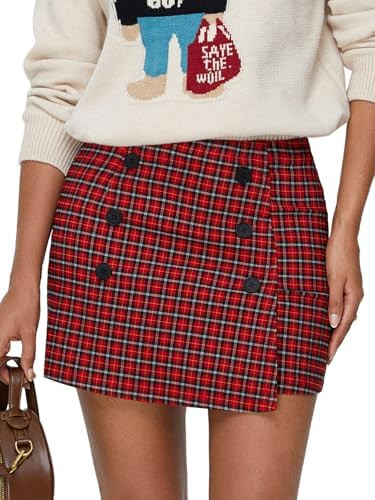 EXLURA Womens Fall Plaid Bodycon Mini Skirts High Elastic Wasit Short Skirt Trendy Winter Sexy Y2... | Amazon (US)