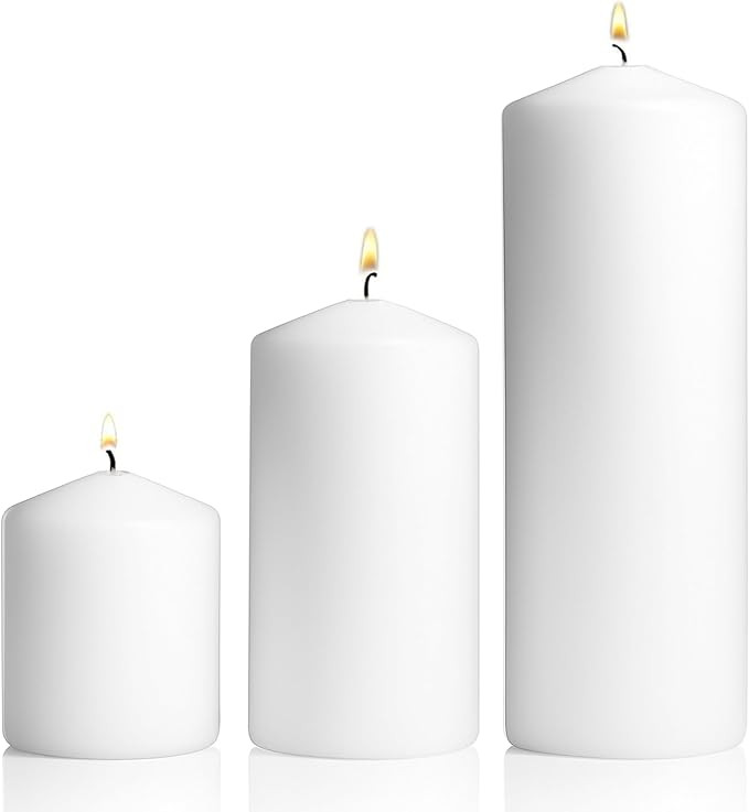 Vanilla Pillar Candles Set of 3 - Dripless Unscented - 3x3, 3x6 & 3x9 Decorative Candles for Home... | Amazon (US)