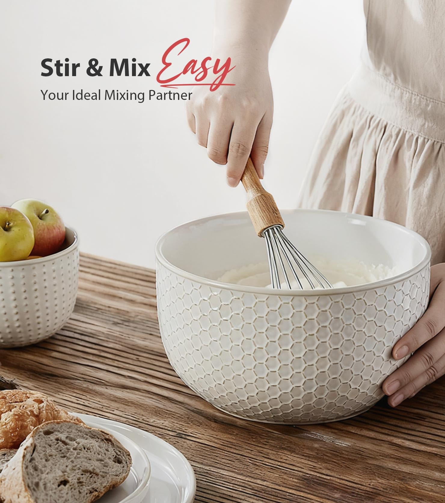 Lareina Ceramic Large Mixing Bowls Set of 4, Nesting Bowls for Cooking, Baking, Salad Etc, Servin... | Amazon (US)