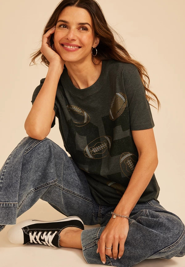 Football Rhinestone Oversized Fit Graphic Tee | Maurices