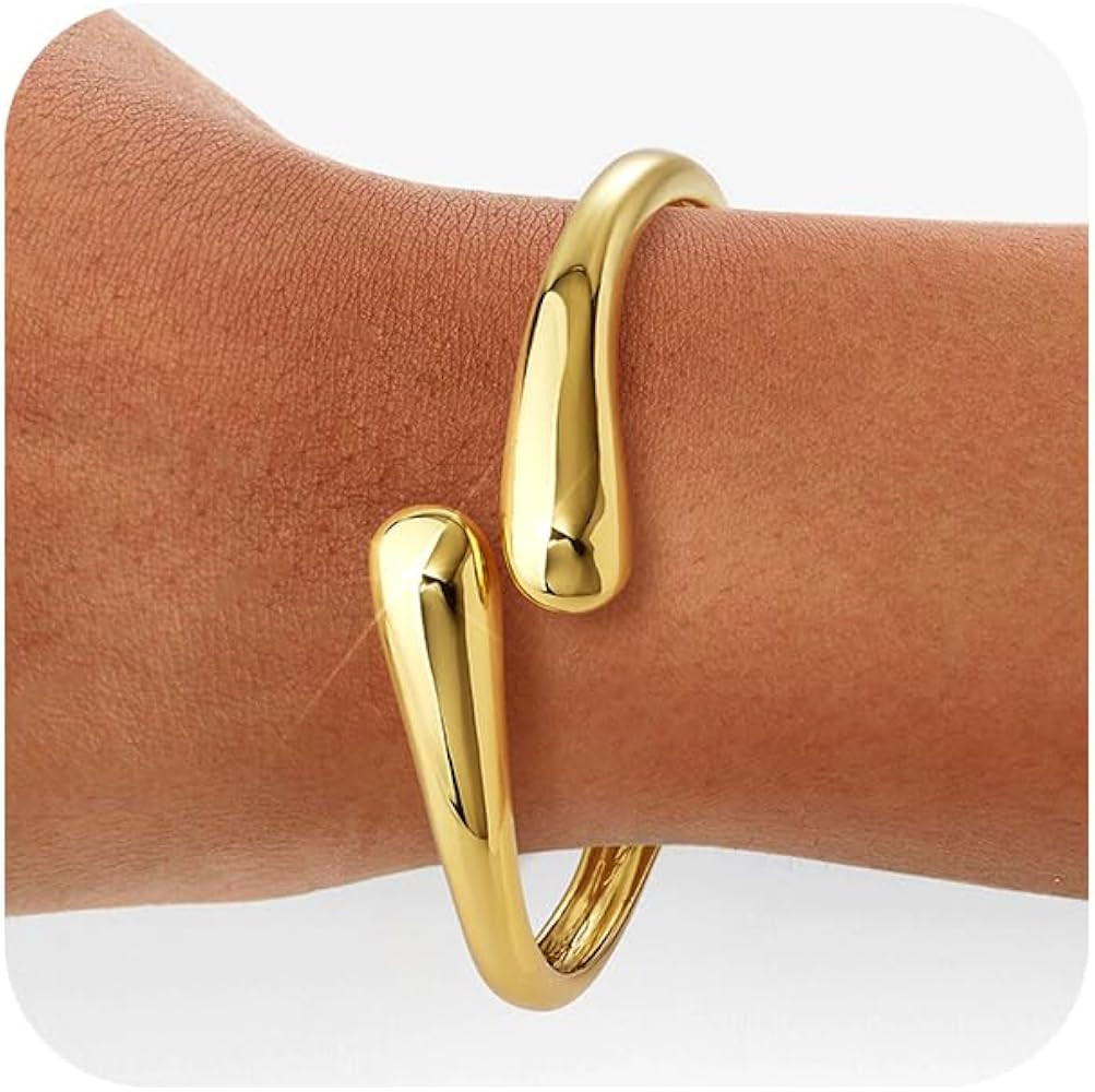 Howoo Gold Bangle Bracelets for Women, Chunky 14k Gold Plated Bangles Stack, Adjustable Cuff Brac... | Amazon (US)