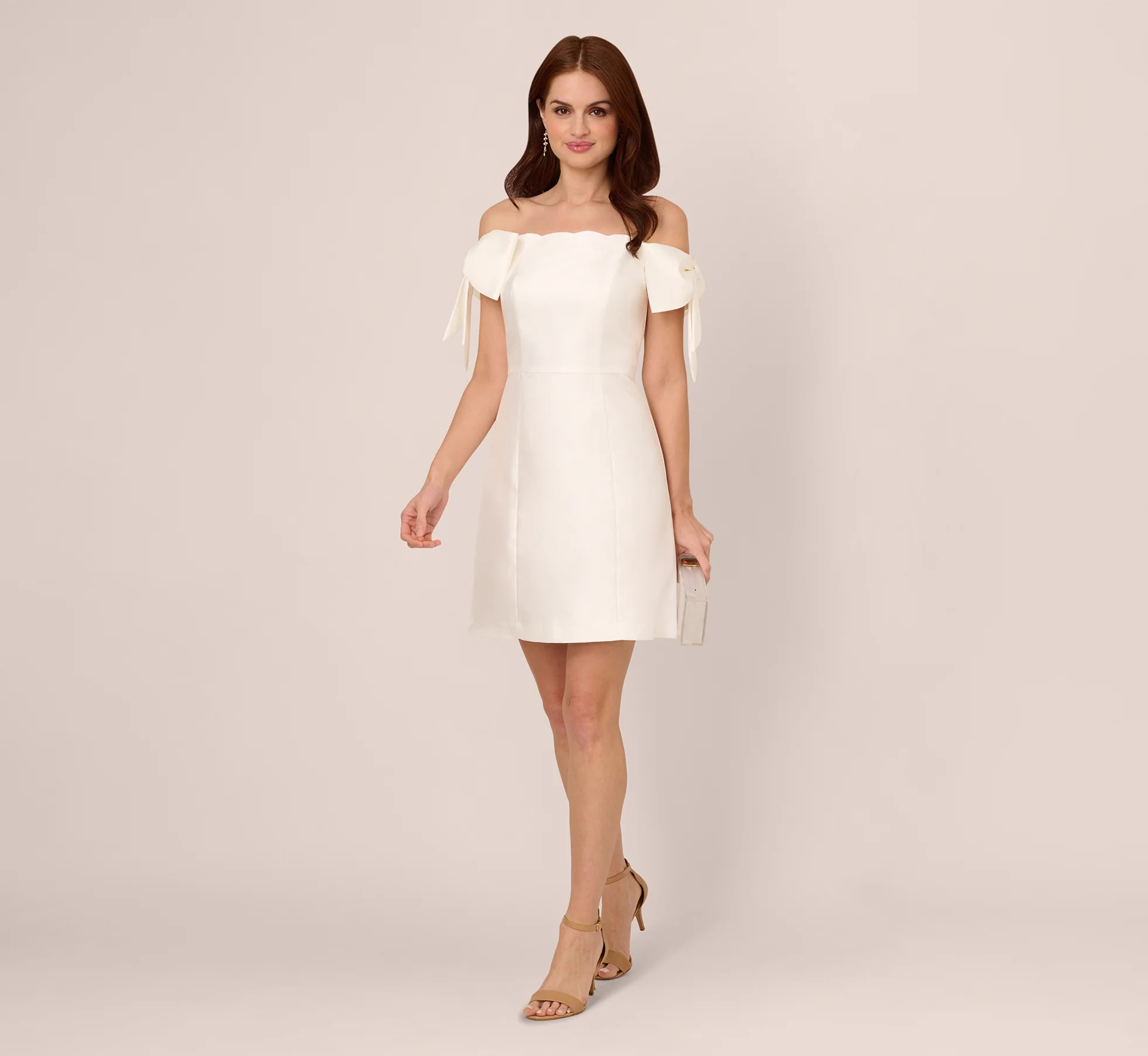 Off Shoulder Bow Sleeve Cocktail Dress In Ivory | Adrianna Papell