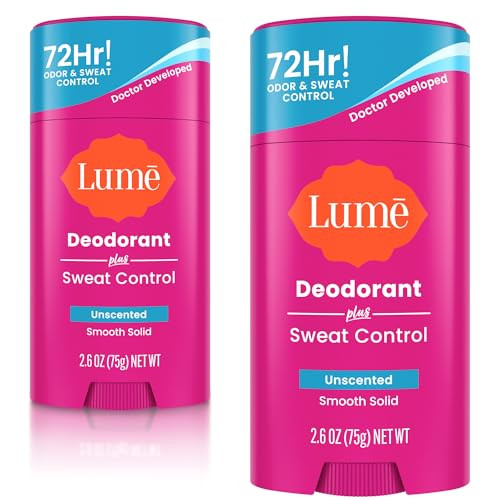Lume Deodorant Plus Sweat Control - Smooth Solid Stick - Extra Strength Antiperspirant - 72 Hour Odor And Sweat Control - Baking Soda Free, Skin Loving - 2.6 ounce (Unscented) Pack of 2 | Amazon (US)