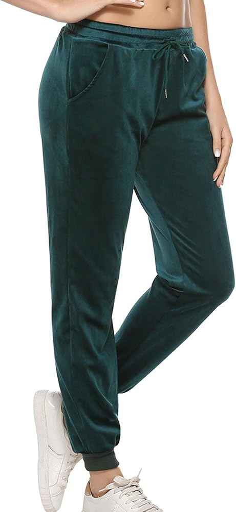 Aibrou Womens Joggers Yoga Pants Active Solid Velour Sweatpants for Women with Pockets | Amazon (US)