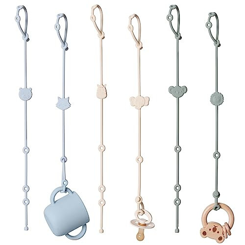 ROCCED Toy Straps for Baby 6pcs, Silicone High Chair Toys Straps Stroller Accessories Toddler Bottle Straps Car Seat Toys Baby Travel Essential Silicone Ivory+Sage+Blue | Amazon (US)