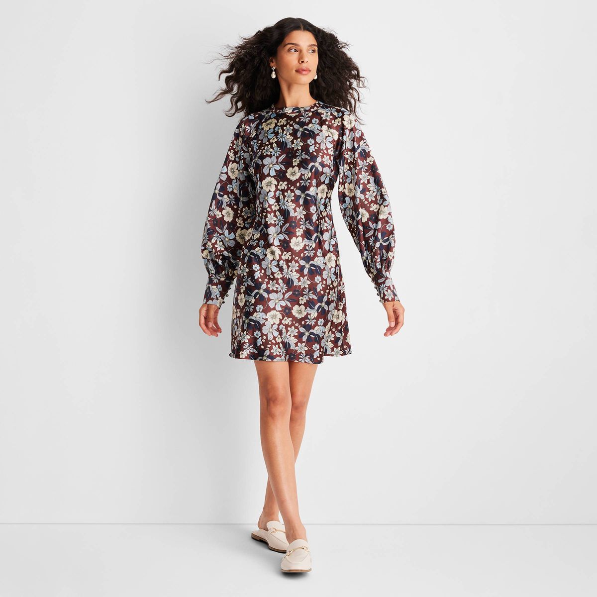 Women's Long Sleeve Satin Mini Dress - Future Collective™ with Reese Blutstein Berry Floral 4 | Target
