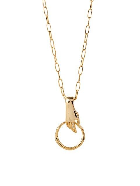 Asterales 14K Gold-Plated &amp; Crystal Short Hand &amp; Hoop Pendant Necklace | Saks Fifth Avenue