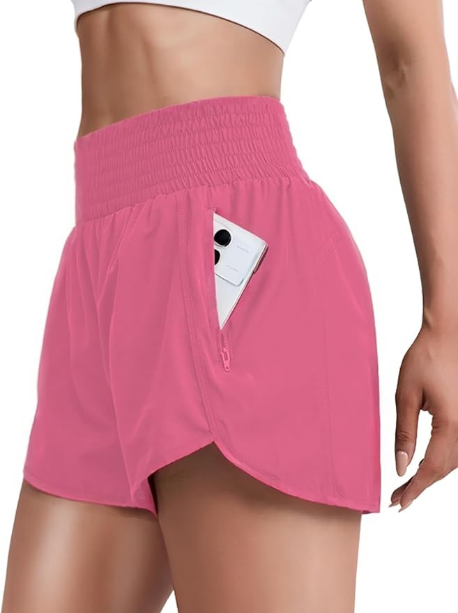 Women Zipper Workout Shorts High Waisted Quick Dry Running Athletic Shorts Liner with Pockets Gym... | Amazon (US)