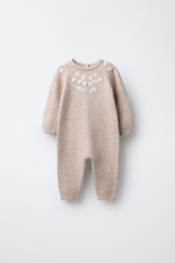EMBROIDERED FLORAL KNIT JUMPSUIT | Zara US