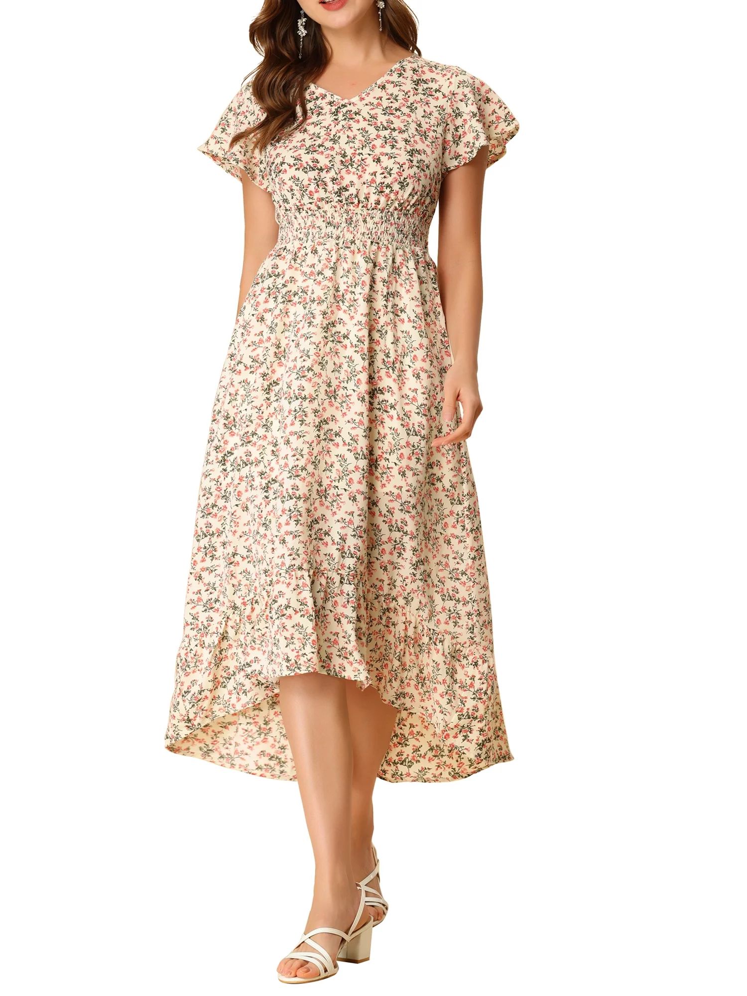 Allegra K Junior's Smocked Floral High Low Summer Maxi Dress - Walmart.com | Walmart (US)