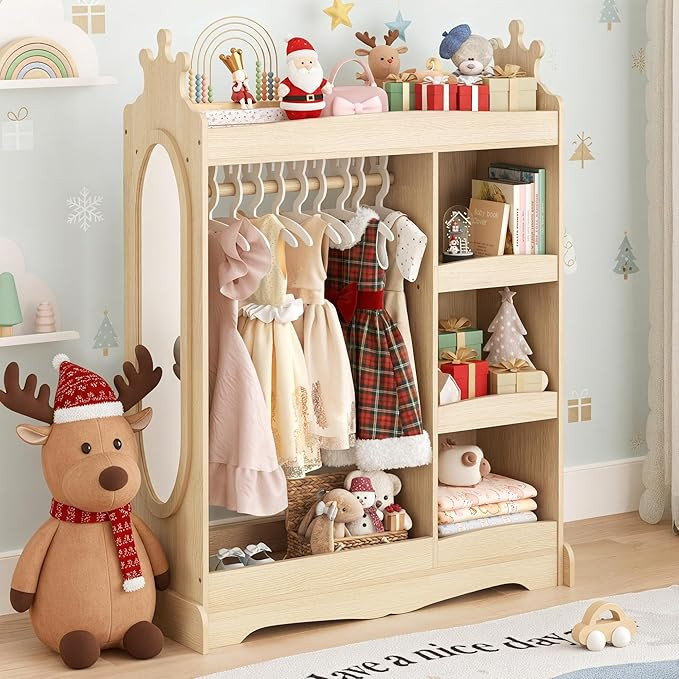 Curipeer Kids Dress up Storage with Mirror, Kids Wardrobe with Storage & 3 Hooks, Kids Closet for... | Amazon (US)