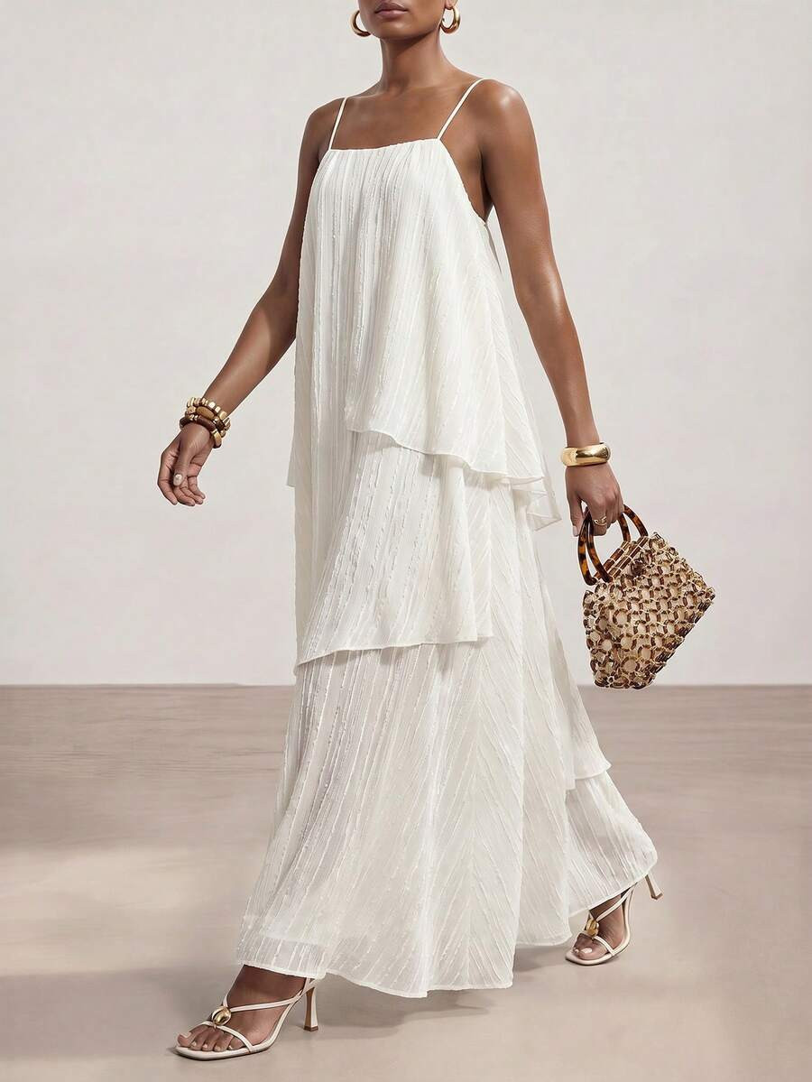 Zivah 2026 Elegant Bohemian Striped Chiffon Spaghetti Strap Dress, Suitable For Casual Beach Vaca... | SHEIN