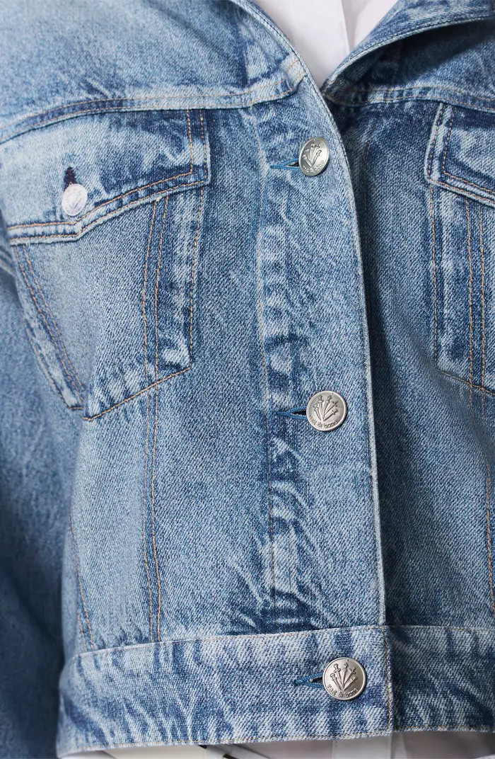 Miramar Hooded Trompe l'Oeil Faux Denim Fleece Terry Trucker Jacket | Nordstrom