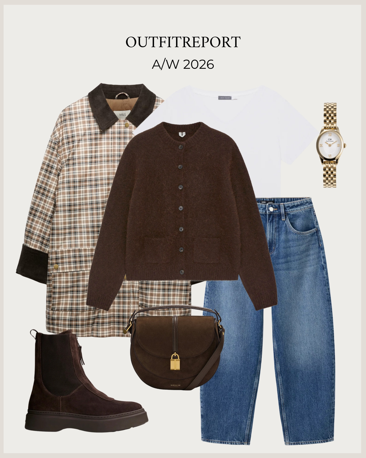 AW 2026 autumn winter outfit in cardigan, brown booties, barrel jeans, daniel wellington watch 

 #LTKautumn #LTKeurope #LTKjeans