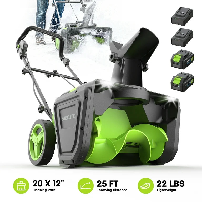 Steelite 2x21V Cordless Snow Blower, 20" Snow Thrower with Brushless Motor,850 lbs/Min Electric S... | Walmart (US)