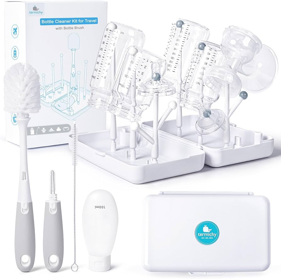 Termichy Travel Bottle Cleaning Kit: Portable Drying Rack & Brush Set for Working Moms - Compact ... | Amazon (US)