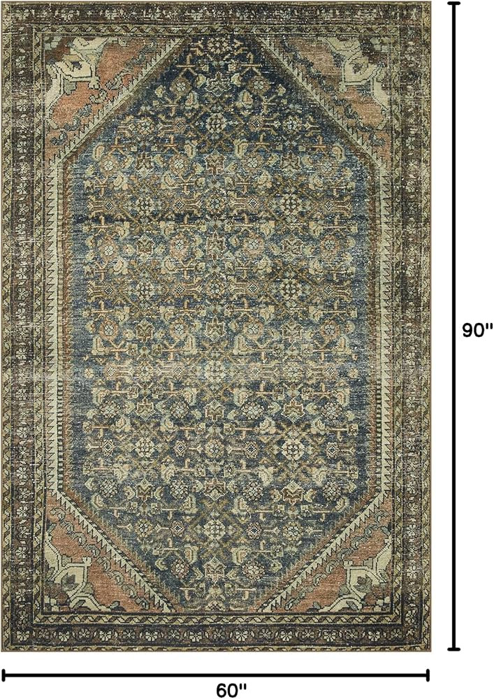 Loloi Magnolia Home by Joanna Gaines Banks Collection BAN-02 Denim/Clay 5'-0" x 7'-6", .13" Pile Height, Machine Washable, Area Rug | Amazon (US)
