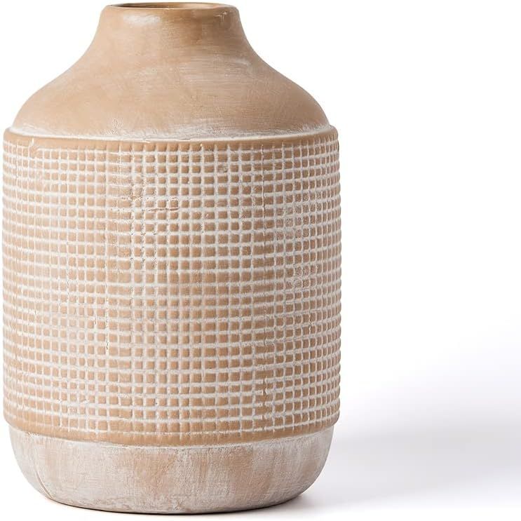Ceramic Rustic Farmhouse Vase, Sand Glaze Finish Boho Vase, Pottery Decorative Flower Vase for Ho... | Amazon (US)