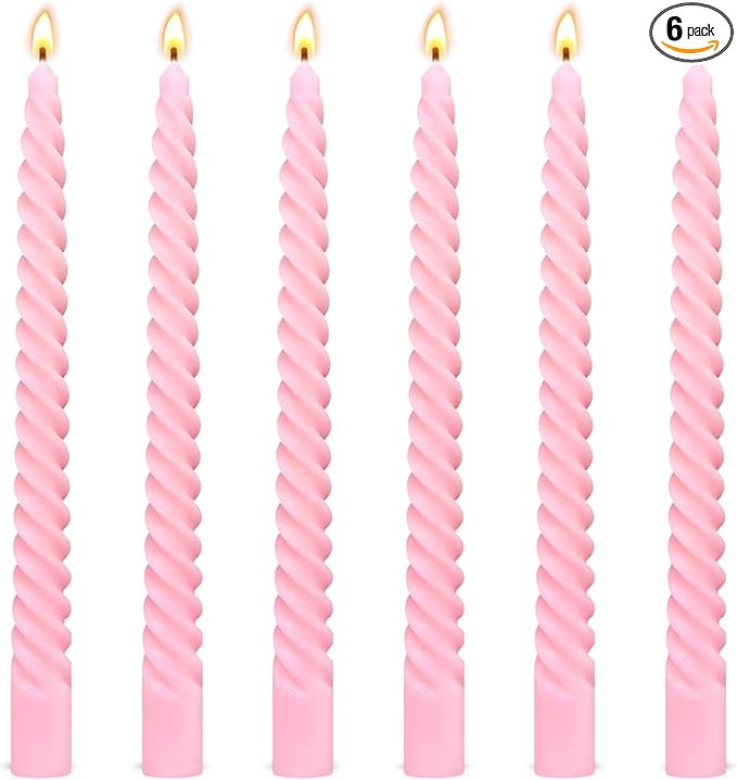6 Pack 10 Inch Pink Spiral Taper Candles for Holiday Home Decoration, Unscented Dripless Twisted ... | Amazon (US)