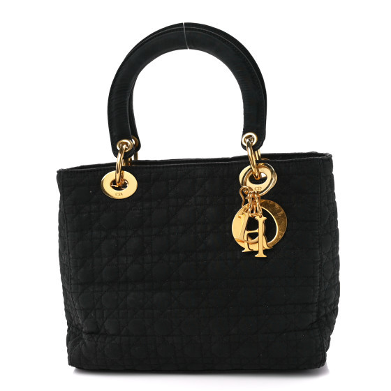 Nylon Cannage Large Lady Dior Black | FASHIONPHILE (US)