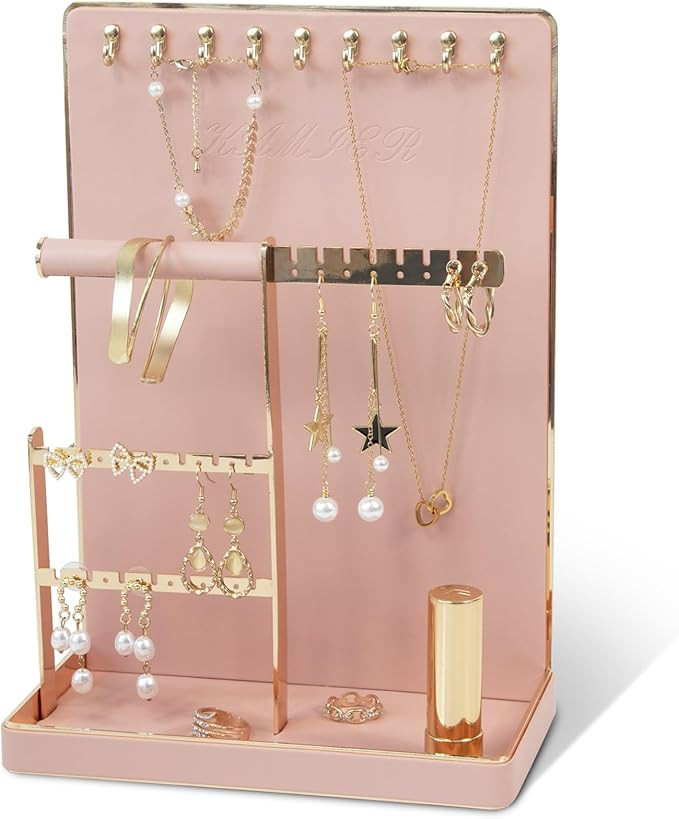 KAMIER Jewelry Organizers and Storage Stand - 4-Tier Cute Earring Holder Organizer Necklace Stora... | Amazon (US)