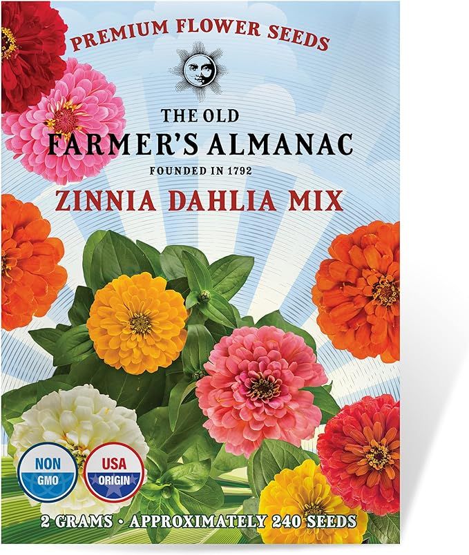 The Old Farmer's Almanac Zinnia Seeds (Dahlia Mix) - Approx 200 Flower Seeds - Premium Non-GMO, O... | Amazon (US)