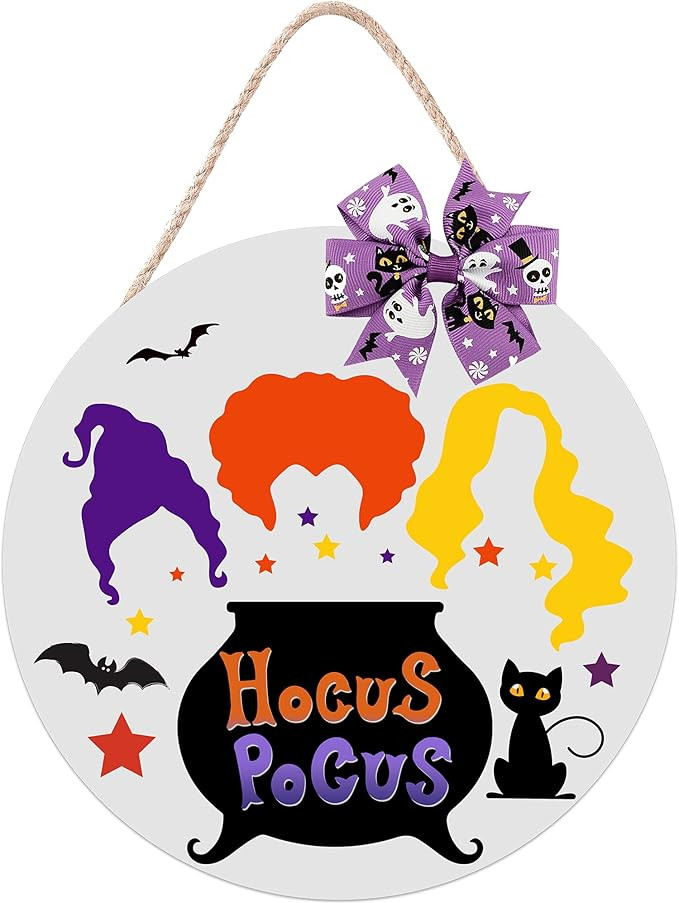 CYNOSA Halloween Hocus Pocus Door Sign I Smell Children Hanging Sign for Front Door Rustic Wooden... | Amazon (US)