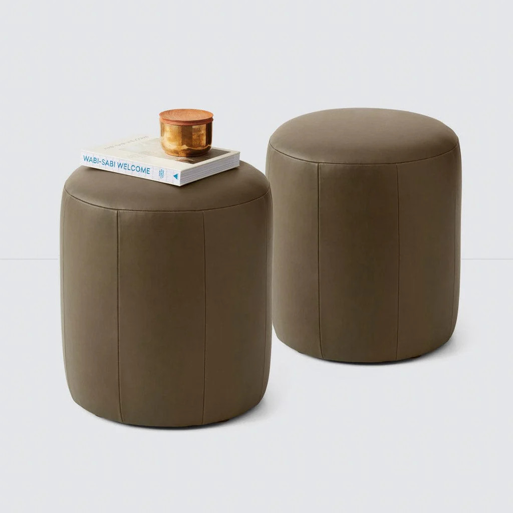 Torres Round Leather Ottoman - Small | The Citizenry