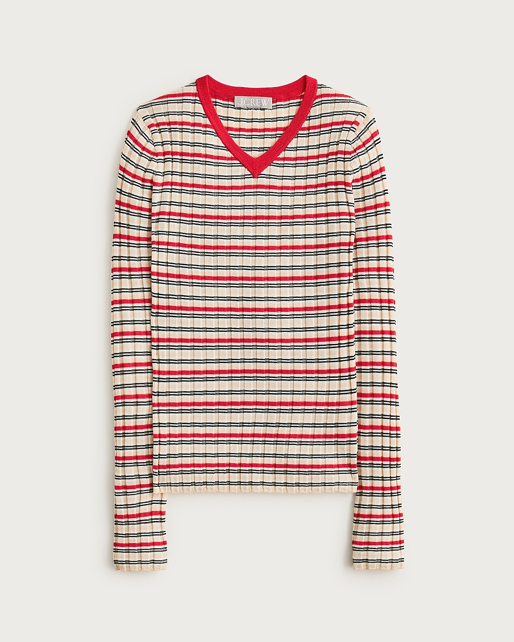 Wide-rib high V-neck sweater in striped merino wool | J. Crew US