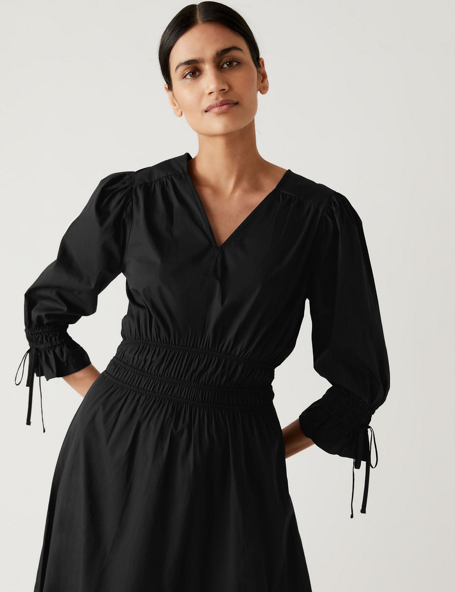 Pure Cotton V-Neck Midaxi Waisted Dress | Marks & Spencer (UK)