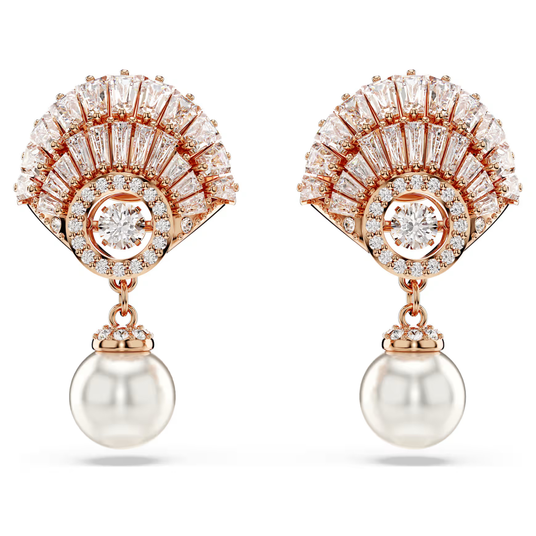 Idyllia drop earrings, Crystal pearl, Shell, White, Rose gold-tone plated by SWAROVSKI | SWAROVSKI