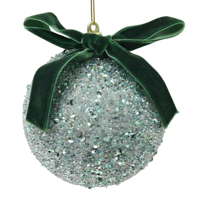 Green Beaded Ball With Bow Ornament, 3" | At Home