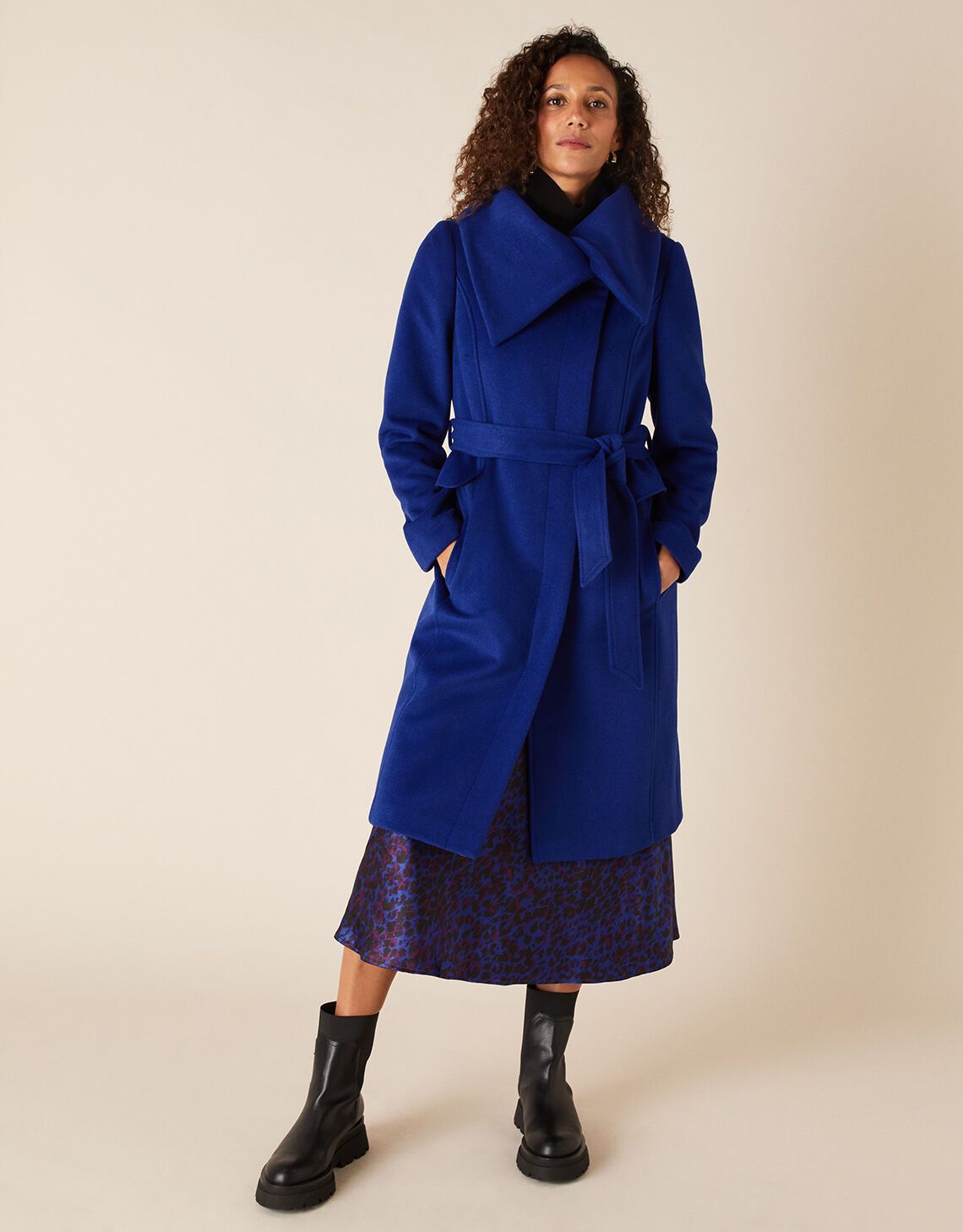 Keryn Wrap Collar Belted Coat Blue | Monsoon (UK)