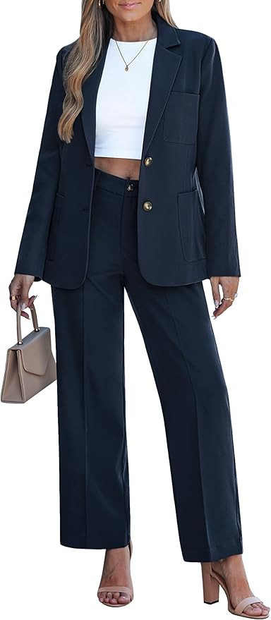 luvamia Pants Suits for Women Dressy 2 Piece Set Business Casual Outfit Professional Long Sleeve ... | Amazon (US)