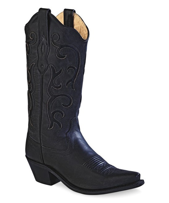 Old West Women's Western Boots Black - Black Embroidered Snip-Toe Leather Cowboy Boot - Women | Zulily