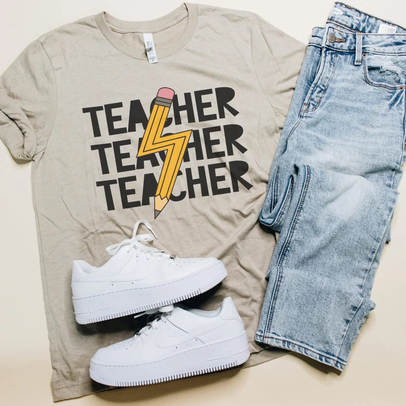 Teacher Shirt Teacher Lightning Bolt Pencil Teacher T - Etsy | Etsy (US)