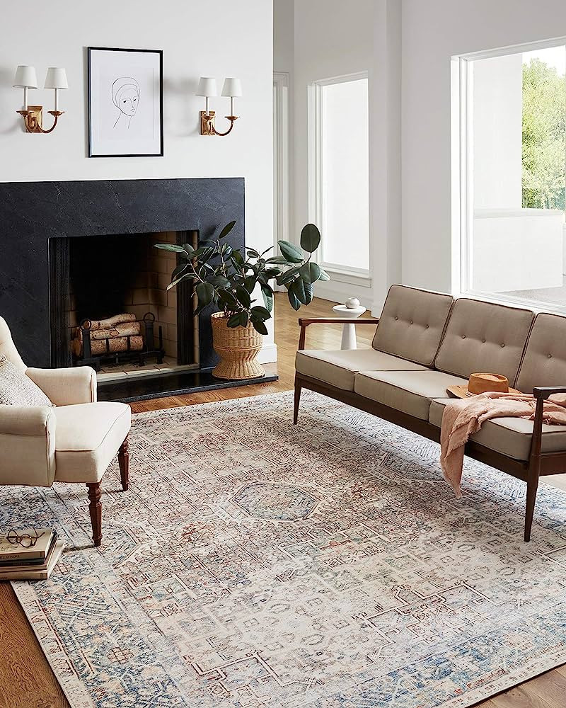 Chris Loves Julia x Loloi Jules JUL-07 Natural / Ocean Oriental Area Rug 7'-6" x 9'-6" | Amazon (US)