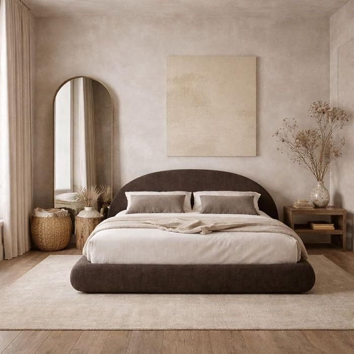 Cloud Bed Washable Unzippable Upholstered - Round Half Circle Moon Frame- RH - White Linen, Beige... | Amazon (CA)
